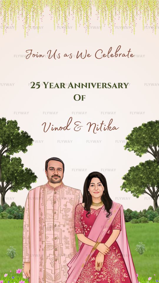 Silver Jubilee Wedding Anniversary E-Invite with Romantic Garden Scene