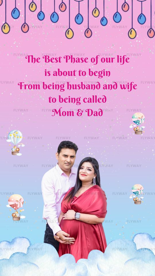 Baby Boy Gender Reveal E-Invite with Pastel Clouds and Hot Air Balloon