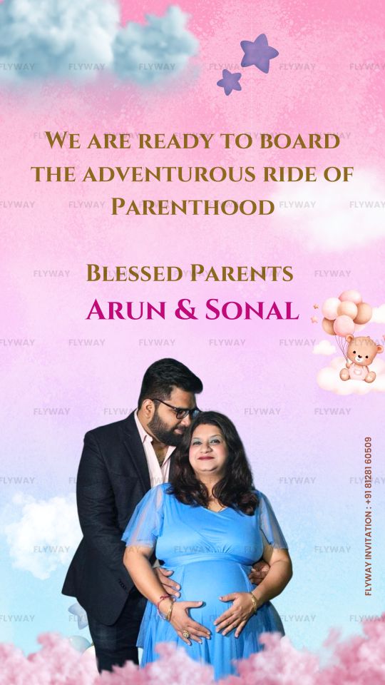 Dreamy Pink and Blue-Themed Gender Reveal Invitation with Expecting Parents