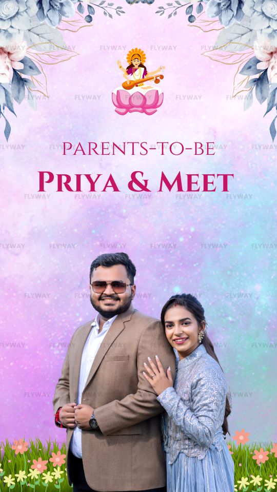 Divine Baby Girl Announcement Invite with Peacock, Tree, and Laxmi Illustration