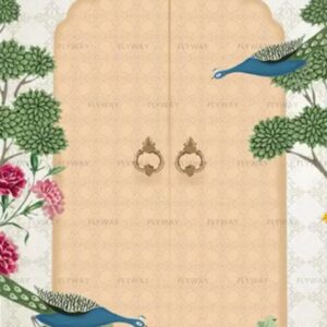Grah Pravesh Invitation Video with Mughal Arch, Peacock, and Flowers