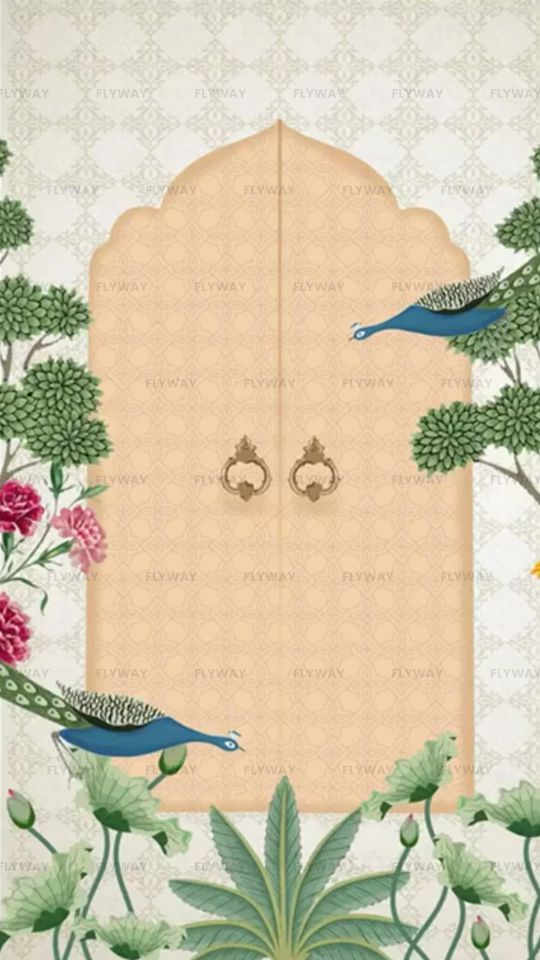 Grah Pravesh Invitation Video with Mughal Arch, Peacock, and Flowers