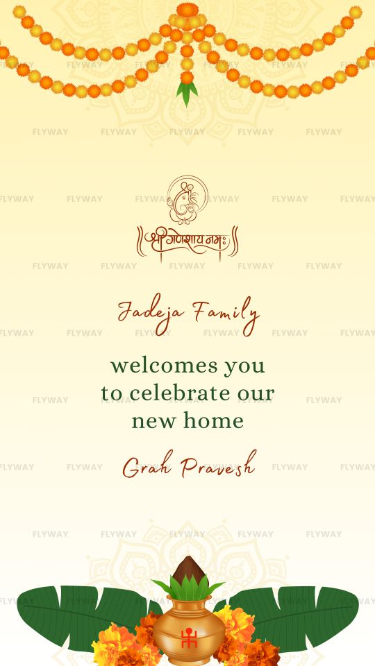 Grah Pravesh Invitation Video with Yellow Garlands and Kalash – Floral Theme