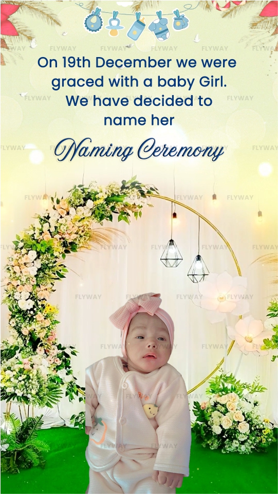 Cradle Ceremony E-Invite Featuring Elegant Floral Theme and Baby Cradle