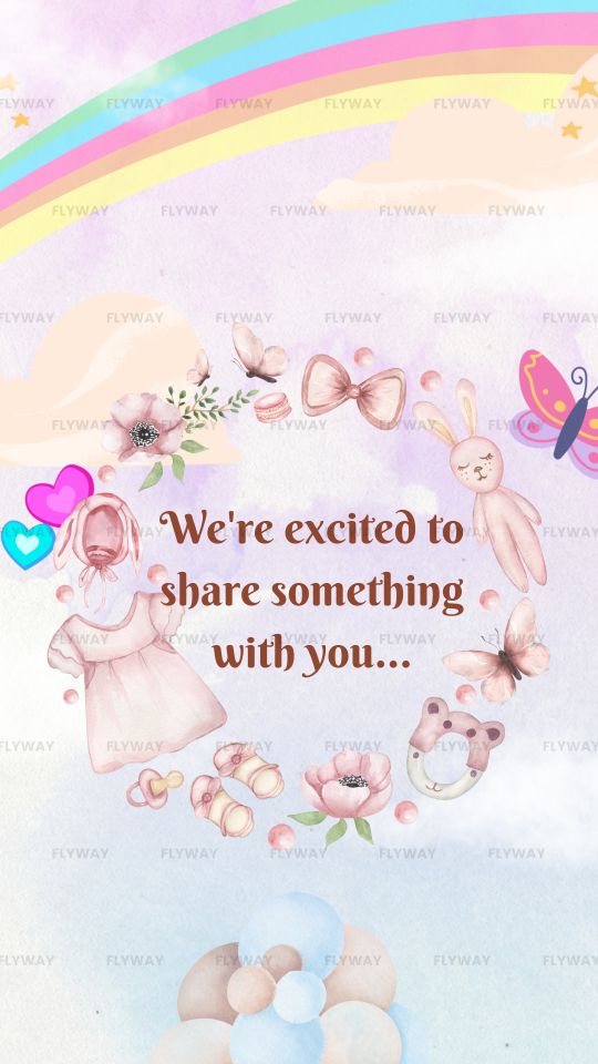 Pastel Pragnancy Announcement E-Invite with Rainbow and Baby Essentials