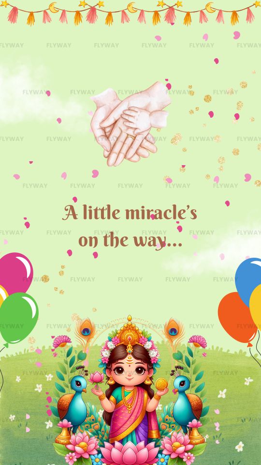 Green Pastel Theme Baby Announcement Video with Cradle and Balloons