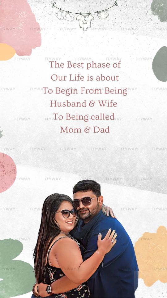 Hand-painted Pregnancy Reveal Invitation Featuring Couple and Baby Clothing Garland