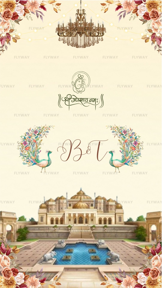 Royal Palace Save the Date Wedding Invitation Video with Peacocks and Floral Decor