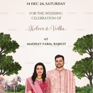 Rustic Garden Save the Date Wedding Invite with Couple, Horse Carriage, and Floral Decor