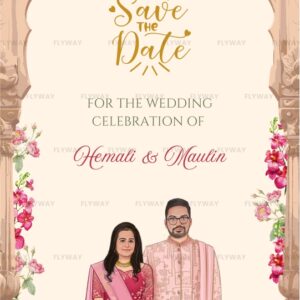 Traditional Indian Wedding Save the Date Video with Carved Arch, Peacocks, and Couple Portrait