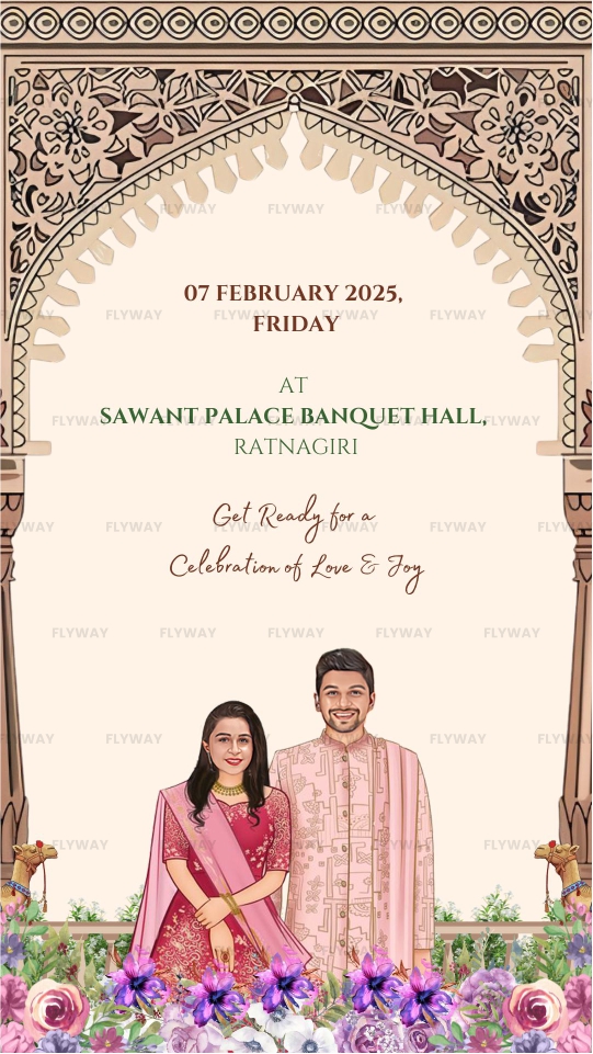 Traditional Rajasthani Fort Save the Date Invitation Video with Indian Bride Artwork