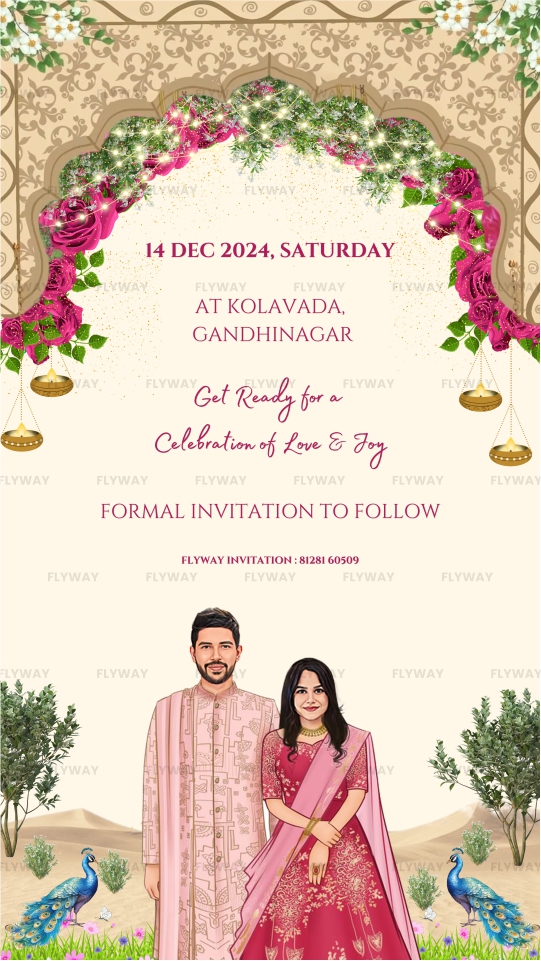 Cultural Indian Save the Date Wedding Invitation Video with Folk Instrumentalists and Floral Garland Decor