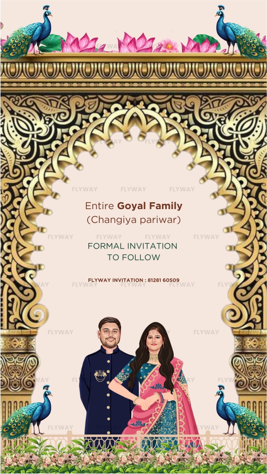 Royal Indian Wedding Save the Date E-Invite with Traditional Arch and Radha Krishna Illustration