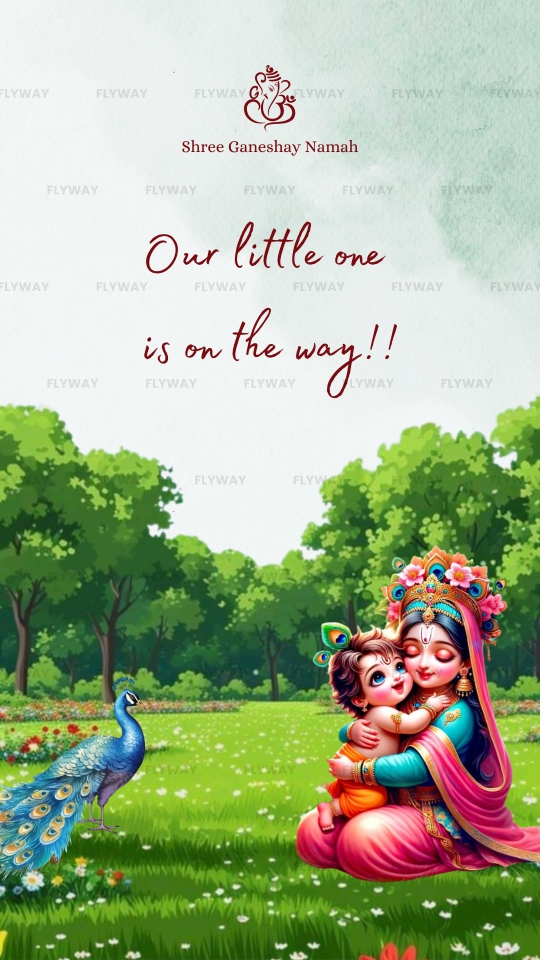 Peaceful Baby Shower E-Invite with Krishna Theme, Moon, and Peacocks