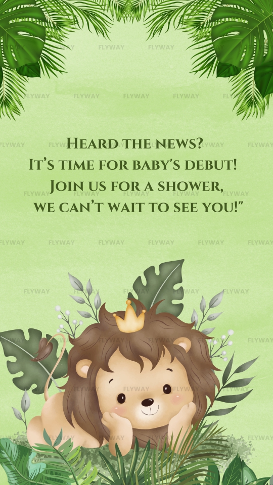Floral Cartoonish Baby Shower Video Featuring Baby Lion and Leafy Decor
