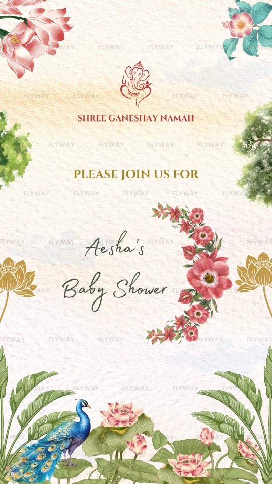 Seemantham E-Invite Featuring Elegant Peacock and Botanical Elements