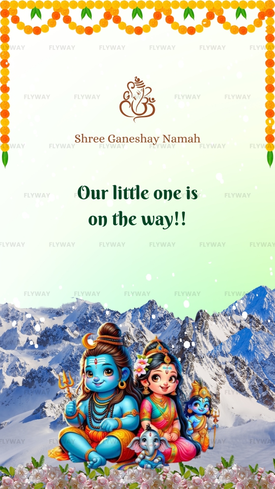 Spiritual Baby Shower Invitation with Shiva-Parvati and Himalayan Landscape