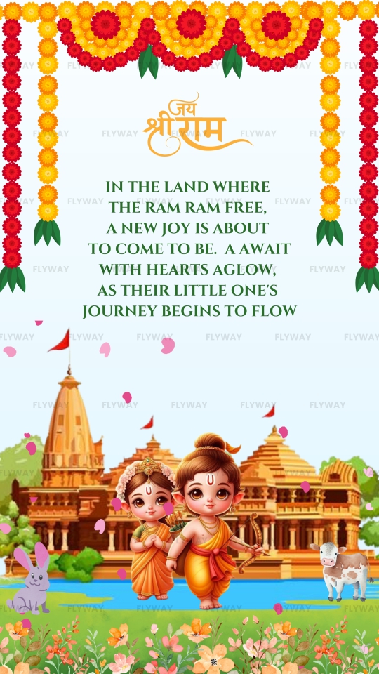 Spiritual Baby Shower Invitation with Little Shree Ram, Sita, and Forest Setting