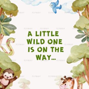 English Baby Shower Invitation with Monkey, Elephant, Lion, and Birds