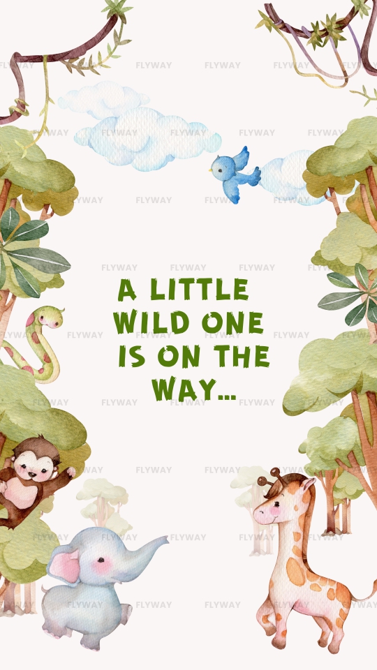 English Baby Shower Invitation with Monkey, Elephant, Lion, and Birds