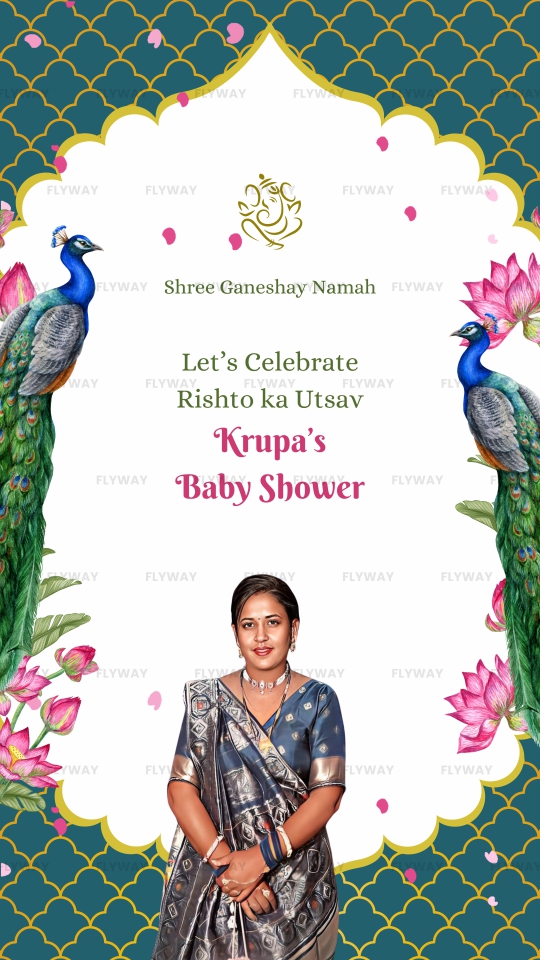 Spiritual Baby Shower E-Invite with Krishna, Lakshmi, and Peacock Theme Design