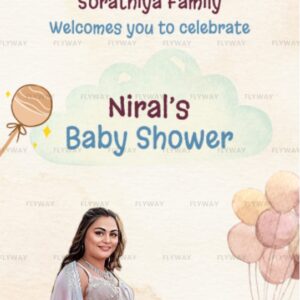 English Baby Shower Invitation with Fun Cartoon Couple and Balloon Design
