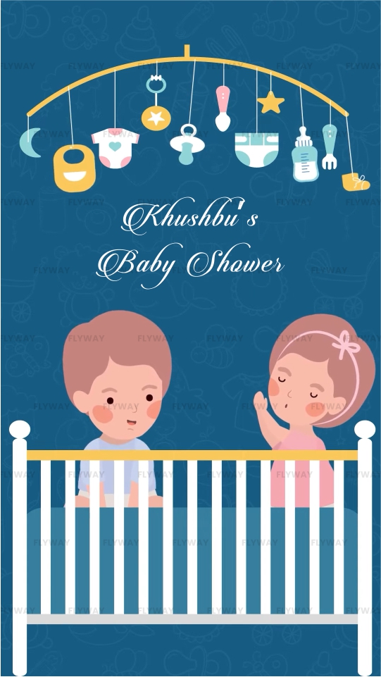 Baby Shower E-Invitation with Cradle and Twin-Themed Baby Doodle Design