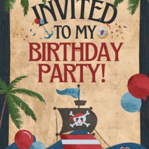 Kids Birthday E-Invite with Red and Blue Pirate Adventure Theme