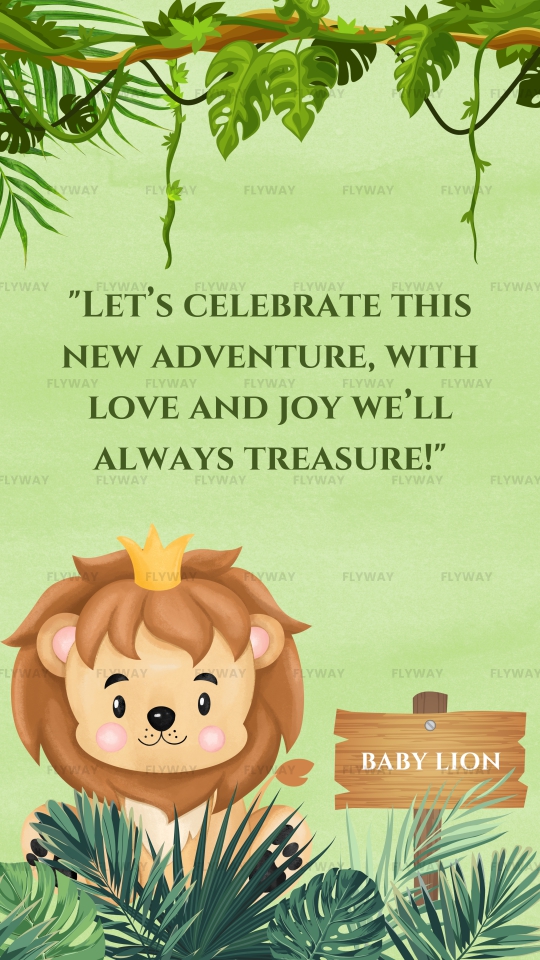 English Baby Shower E-Invite with Baby Lion and Playful Greenery Theme
