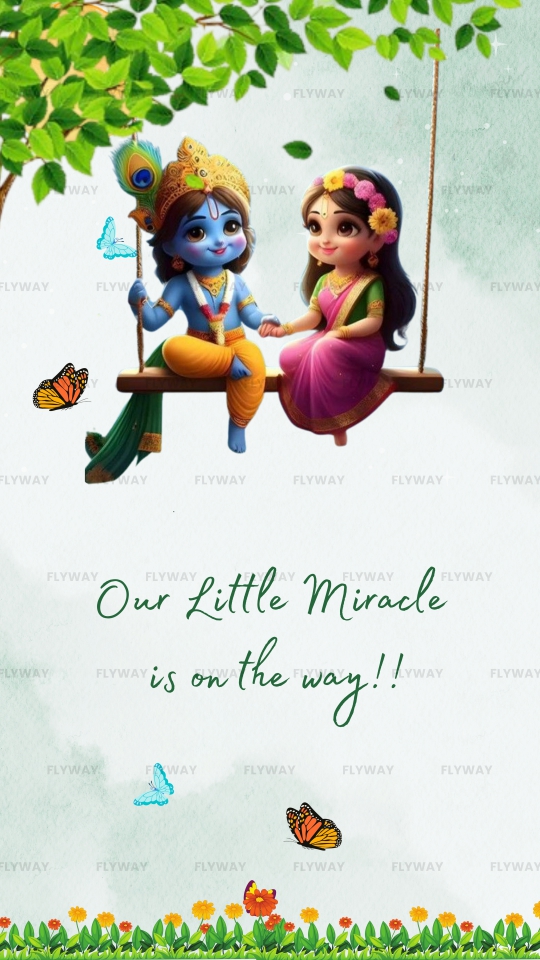 Peaceful Baby Shower Video in English with Radha Krishna, Leaves, and Feather Accents