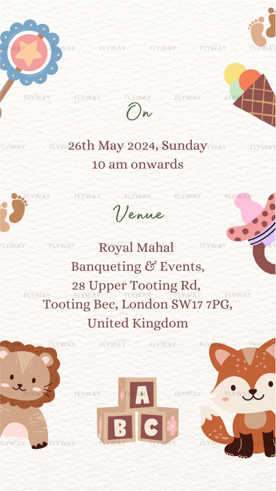 Playful Baby Shower E-Invite with Toffees, Chocolates, and Animal Characters