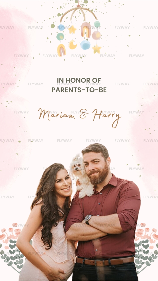 Minimalist Baby Shower Invitation in English with Pink Flowers