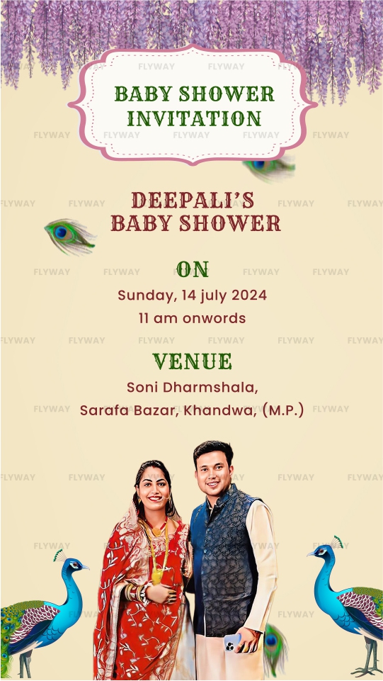 English Baby Shower Invitation Video with Yashoda-Krishna and Peacock Elements