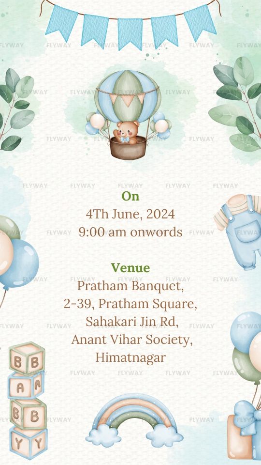 Seemant Vidhi Baby Shower Video with Baby Clothing, Leaves, and Fun Design