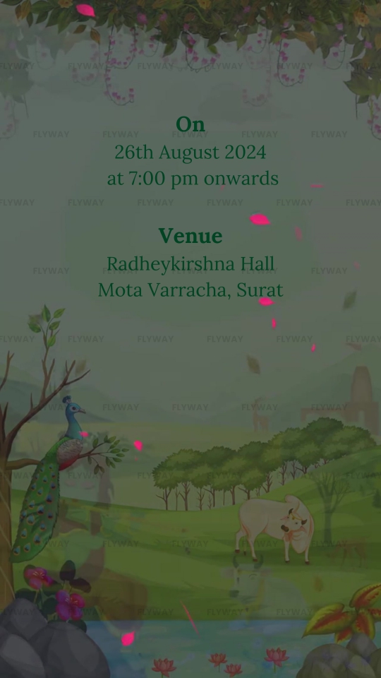Seemantham E-Invite Featuring Krishna Theme with River, Cow, and Temple