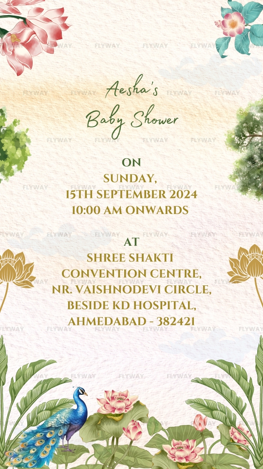 Nature-Inspired Baby Shower E-Invite with Peacock and Floral Decor