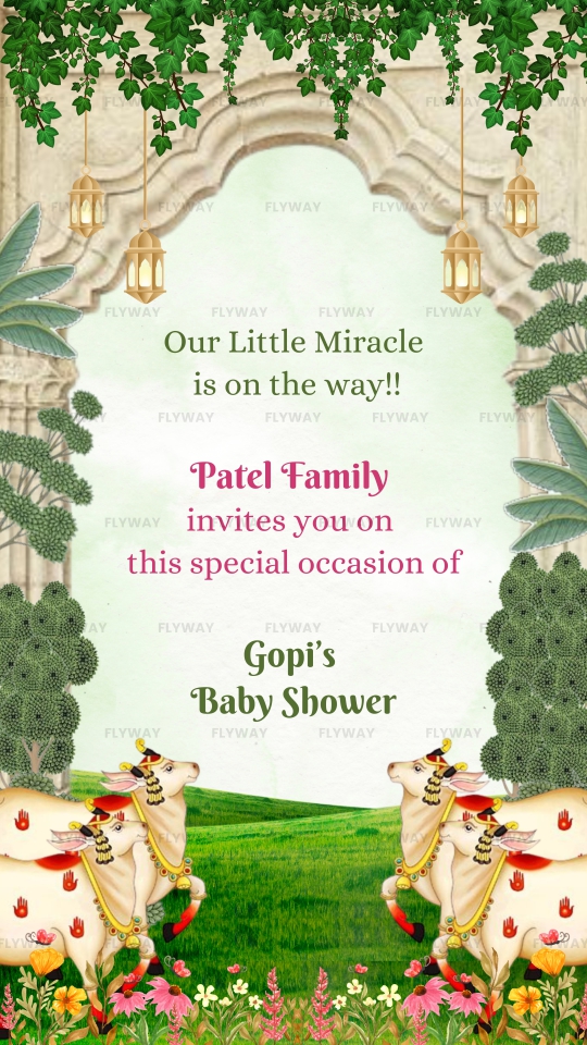 English Baby Shower E-Invite with Shreenathji-Inspired Pichwai Elements