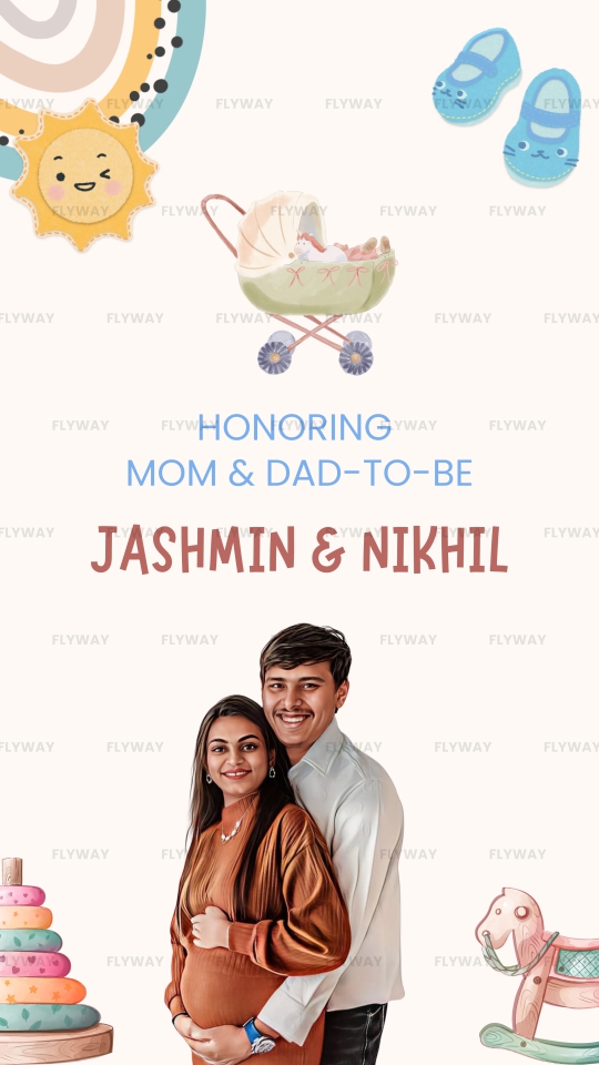 Seemantham E-Invite Featuring Cartoon Baby Doodles and Playful Elements