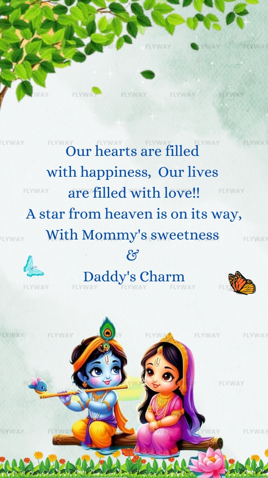 Floral Baby Shower Video Invite with Radhe Krishna, Leaves, and Spiritual Theme