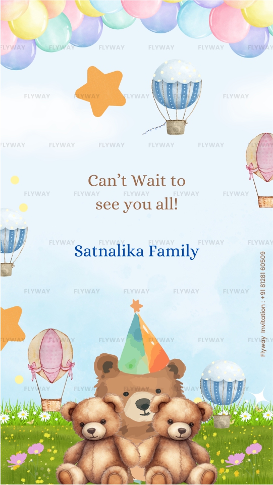 Cartoon Baby Shower Invitation Video with Teddy Bear, Balloons, and Stars