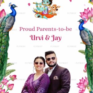 Seemantham E-Invite with God Cartoon Theme, Peacock Elements, and Couple Photo