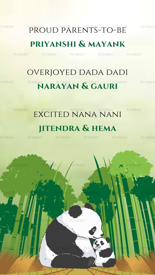 Seemantham E-Invite Featuring Cartoon Baby Panda and Green Bamboo Theme