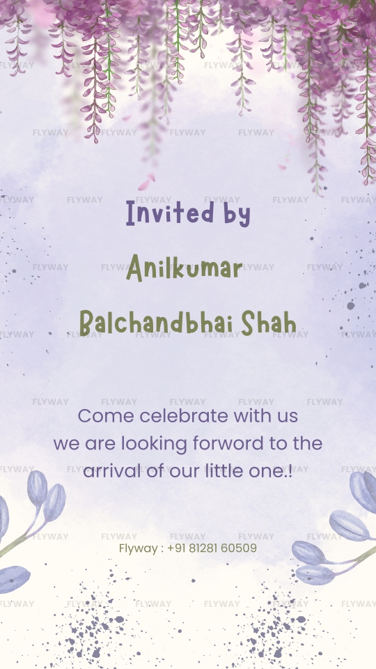 Purple Floral Baby Shower Invitation Video with Elephant and Leaves Theme