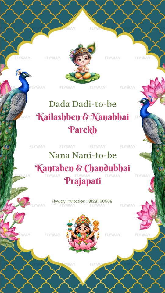 Baby Shower Invitation Video with Krishna Ji, Lakshmi Ji, Peacock Theme