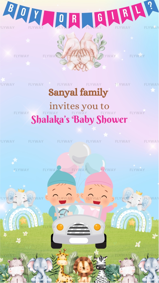 Playful Seemantham E-Invite Featuring Rainbow and Jungle Animals