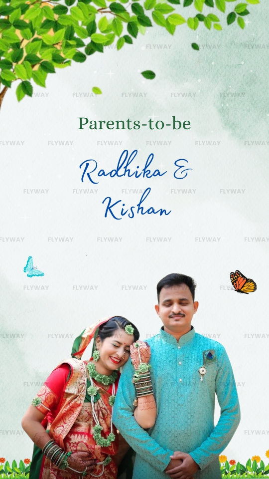 English Baby Shower E-Invite with Radhe Krishna, Peacock Feather, and Floral Design