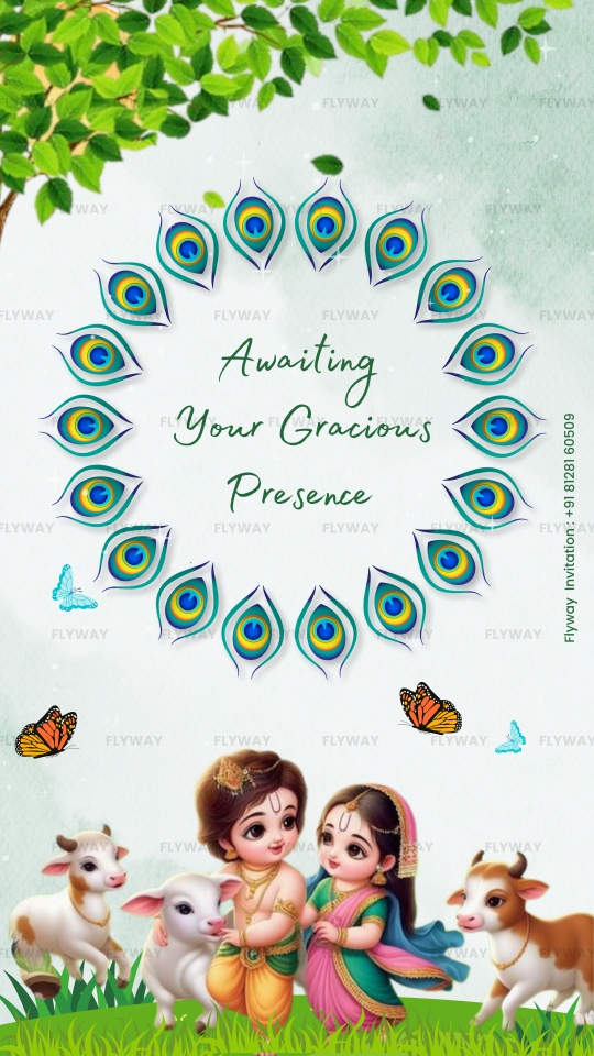 Baby Shower Invitation Video with Little Radhe Krishna, Leaves, and Butterflies