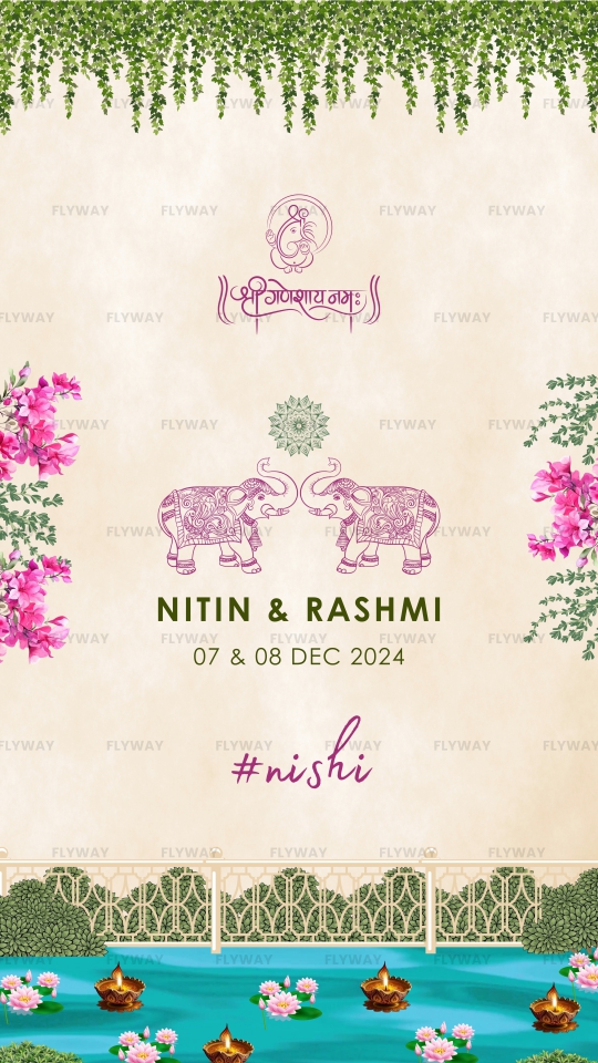 Wedding Invitation Video with Lake, Lamps, Flowers, and Radha Krishna
