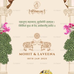 Traditional Wedding Invitation Video with Radha Krishna, Mughal Arch, and Pichwai Peacock Design