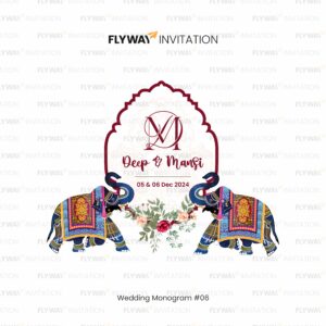 Wedding Monogram for Deep & Mansi with Royal Elephants, Arch Frame, and Floral Base Featuring Initials D & M